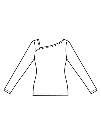 Технический рисунок пуловера с асимметричным вырезом спинка