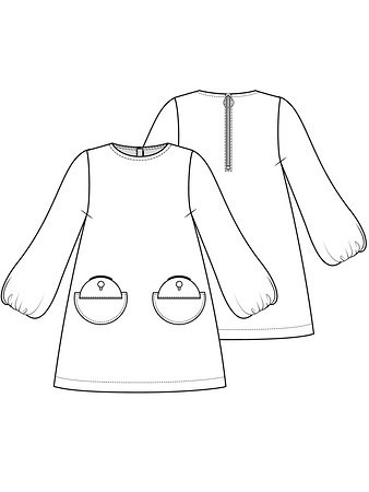 Технический рисунок платья А-силуэта с накладными карманами