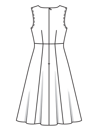 Технический рисунок платья миди спинка