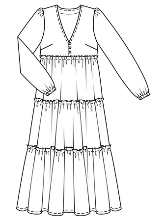 Технический рисунок многоярусного платья