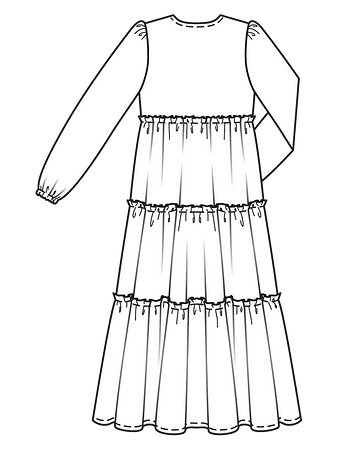 Технический рисунок многоярусного платья спинка