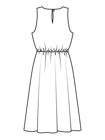 Технический рисунок платья с расклешенной юбкой спинка