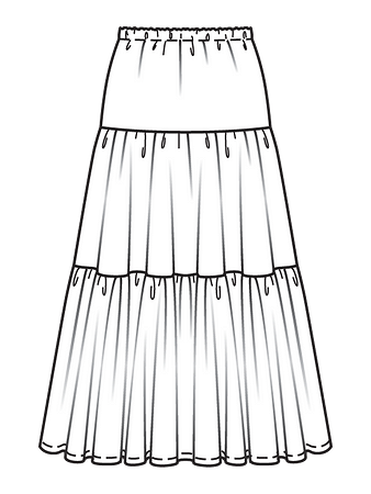 Технический рисунок многоярусной юбки вид сзади