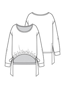 Технический рисунок пуловера с фигурным низом