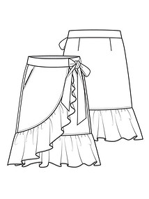 Технический рисунок юбки с запахом и оборками