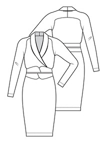 Технический рисунок платья с шалевым воротником