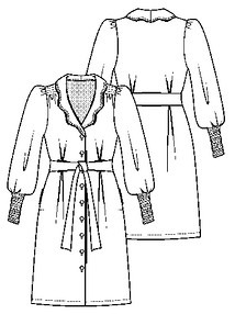 Технический рисунок платья с воротником-воланом