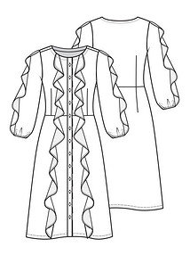 Технический рисунок платья с воланами