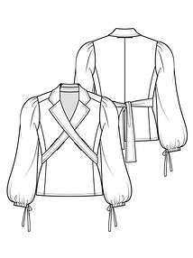 Технический рисунок блузки с оригинальными лацканами