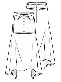 Технический рисунок юбки с асимметричным низом