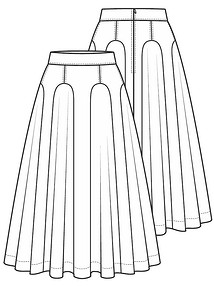 Технический рисунок юбки с клиньями годе