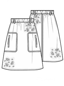 Технический рисунок юбки-трапеции с карманами