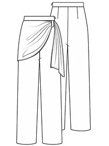 Технический рисунок брюк с асимметричной драпировкой