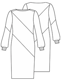 Технический рисунок платья со смещенными плечевыми и боковыми швами