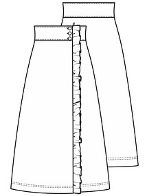 Технический рисунок юбки миди с эффектом запаха