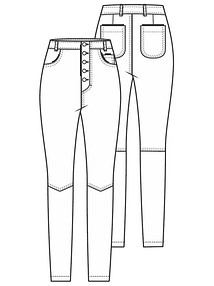 Технический рисунок джинсов-скинни с застежкой на пуговицы