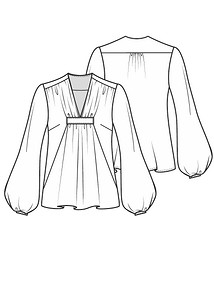 Технический рисунок блузки со сборками на груди
