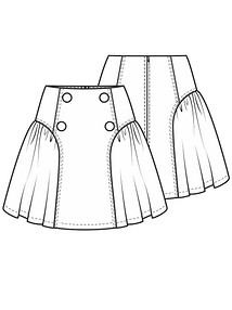 Технический рисунок юбки с отрезными боковыми кокетками