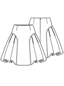 Технический рисунок юбки с широкими боковыми полотнищами