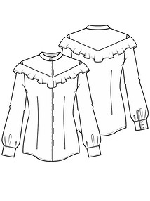 Технический рисунок блузки с фигурной кокеткой