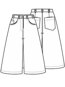 Технический рисунок юбки-брюк из денима