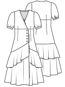 Технический рисунок платья с воланом на юбке