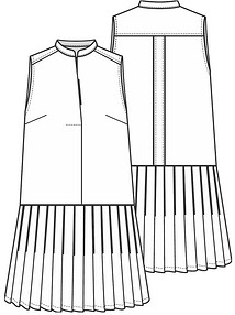 Технический рисунок платья с юбкой в складку