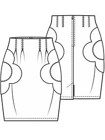 Технический рисунок юбки со вставками в виде цветка