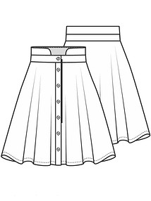 Технический рисунок юбки на двухуровневом поясе