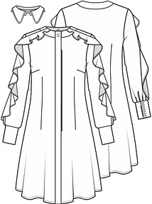 Технический рисунок платья с воланами на рукавах