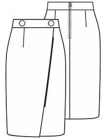 Технический рисунок юбки-карандаша с эффектом запаха