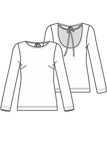 Технический рисунок блузки с глубоким вырезом на спинке