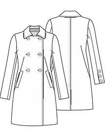 Технический рисунок пальто с двубортной застежкой