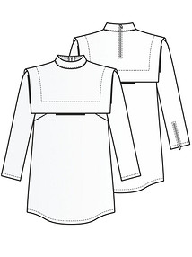 Технический рисунок блузки с квадратной кокеткой