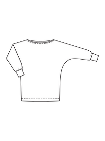 Технический рисунок пуловера с рукавами «летучая мышь»