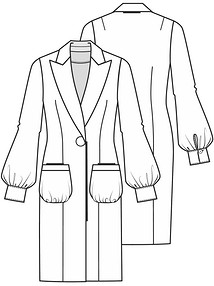 Технический рисунок длинного жакета с накладными карманами