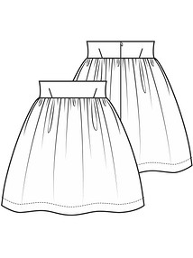 Технический рисунок юбки на широком поясе