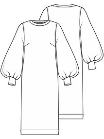 Технический рисунок трикотажного платья с объемными рукавами