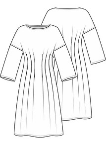 Технический рисунок платья с частично застроченными складками
