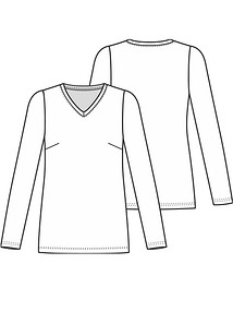 Технический рисунок пуловера с V-образным вырезом горловины