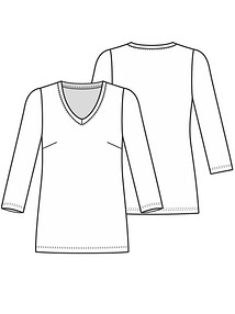 Технический рисунок пуловера с глубоким вырезом горловины