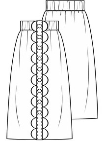 Технический рисунок юбки с декоративной застежкой