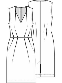 Технический рисунок платья с оригинальными складками