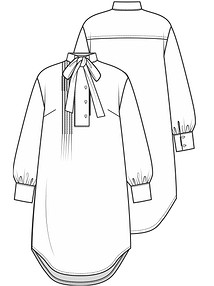 Технический рисунок платья с широкими планками застежки