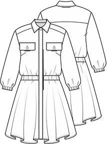 Технический рисунок платья рубашечного кроя с потайной застежкой