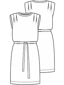 Технический рисунок платья-туники со складками у плечевых швов