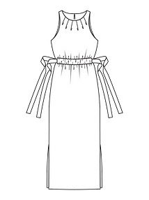 Технический рисунок длинного платья на кулиске