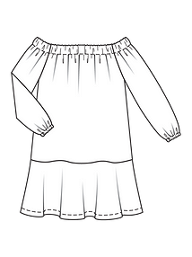 Технический рисунок платья с вырезом кармен