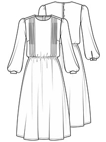 Технический рисунок платья с узкими складками на лифе
