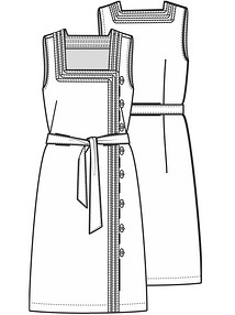 Технический рисунок платья с асимметричной застежкой